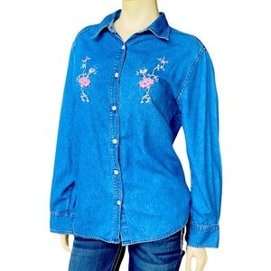 Denim Shirt Vintage Women’s 60 Wrangler Embroidery Denim Shirt